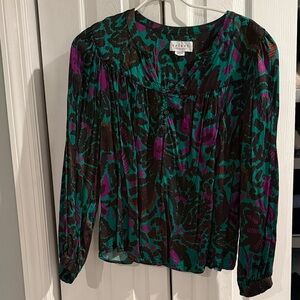 Velvet Green and Purple Patterned Blouse